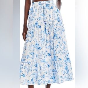 Long Blue Floral skirt. Midi skirt.